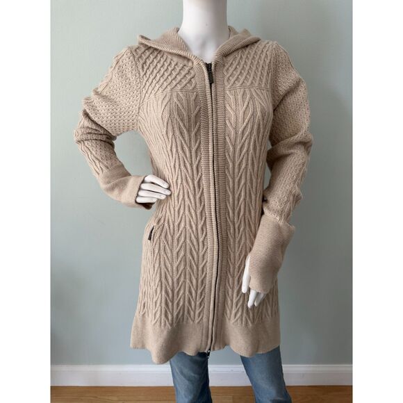 Telluride Clothing Co. Cable Knit Cream Cardigan Hooded Sweater size Large - Picture 2 of 10
